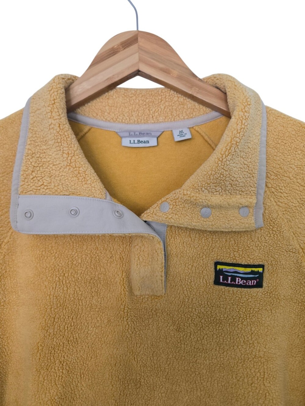 L.L.Bean Mustard Sherpa Fleece Snap Neck Pullover Women's Medium - Picture 3 of 5